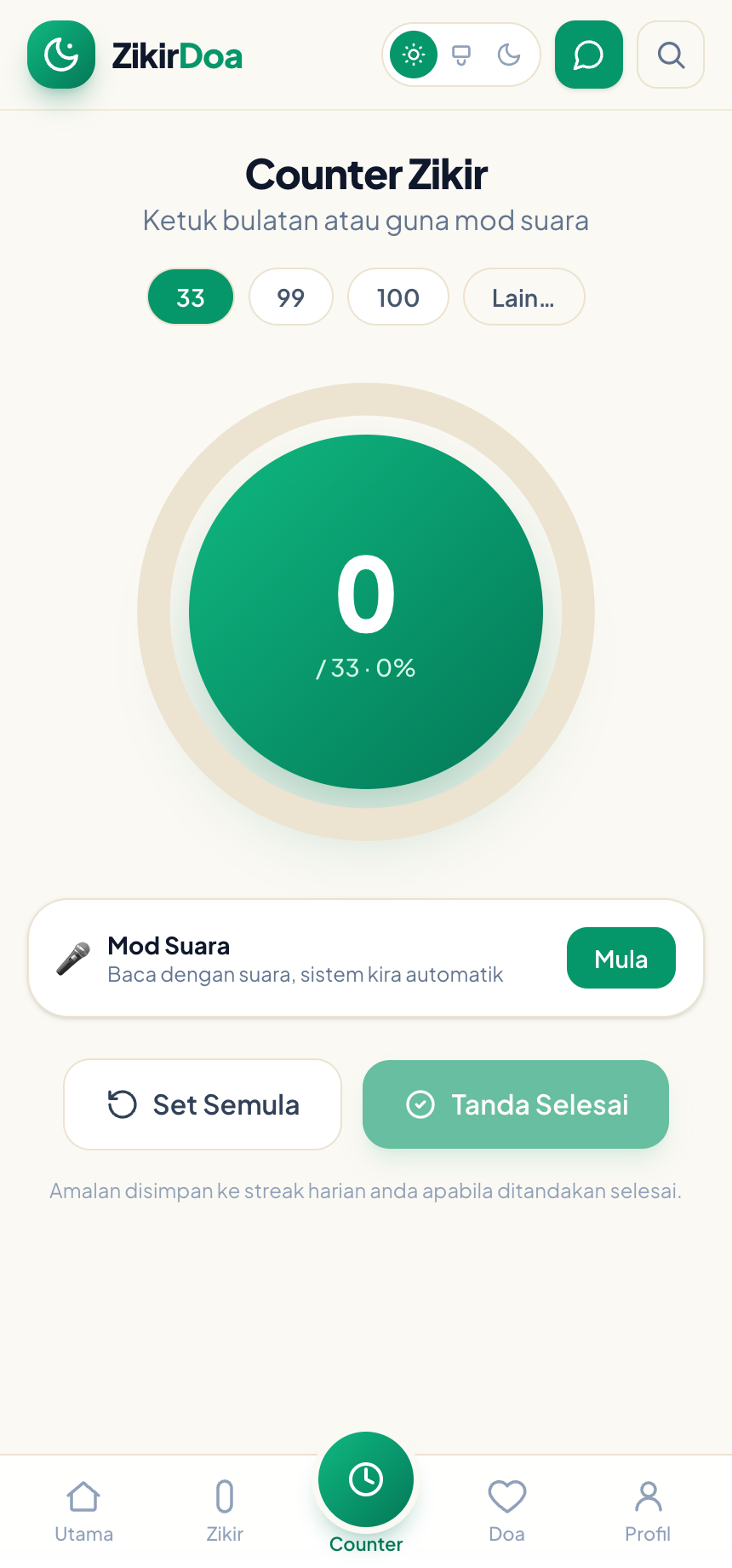 Skrin Counter zikir — ZikirDoa