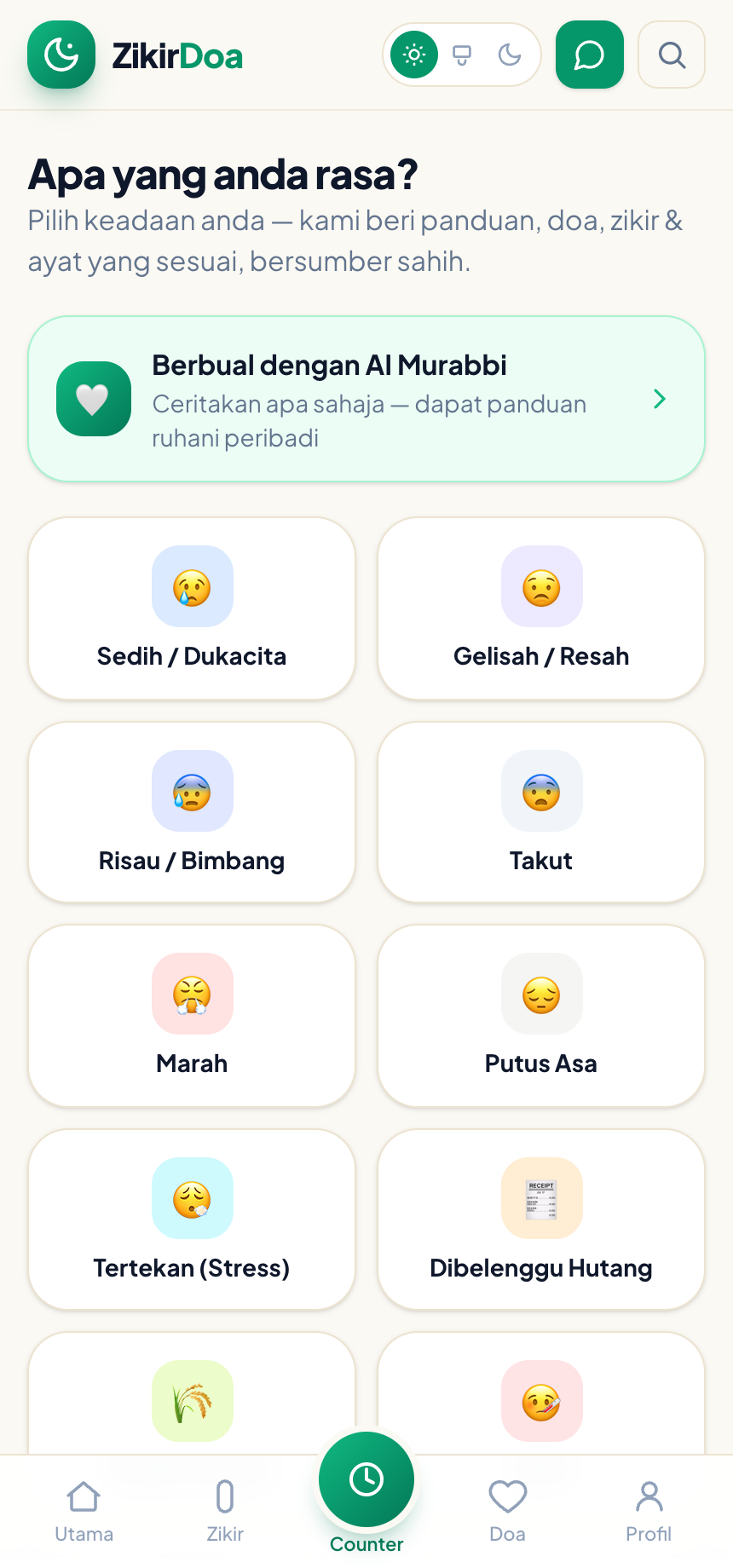 Skrin Ikut keadaan hati — ZikirDoa