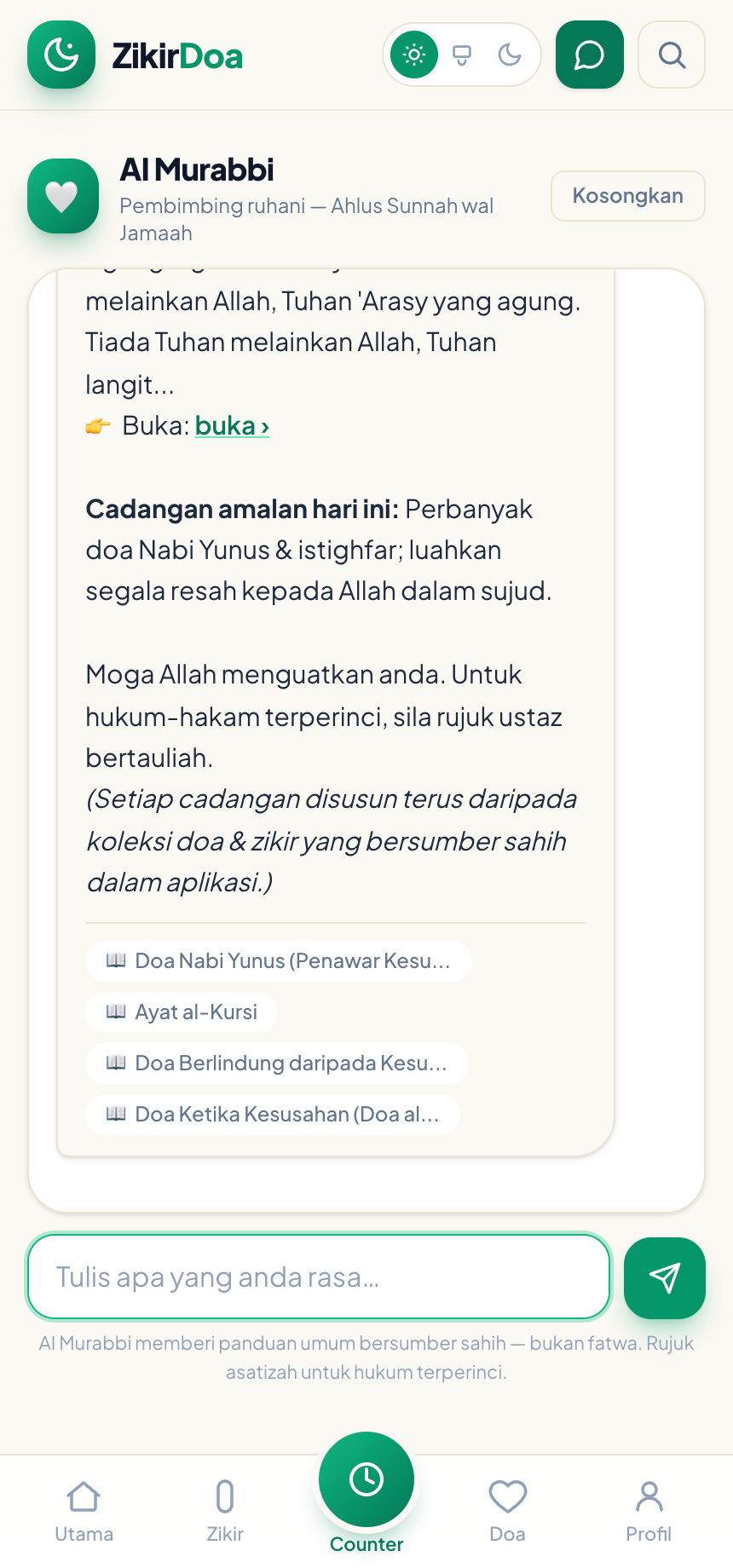 Skrin AI Murabbi — ZikirDoa